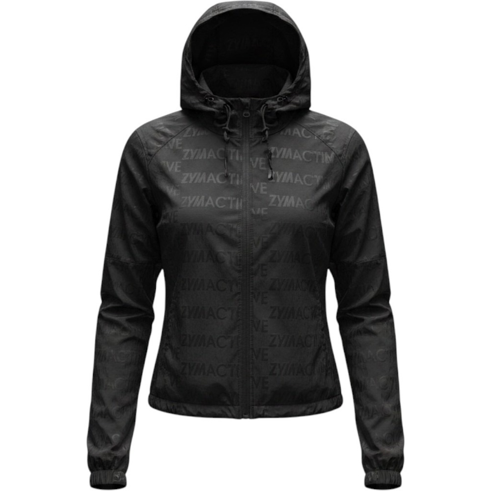 Zyia Active Black Logo Packable Windbreaker Hooded Jacket Womens